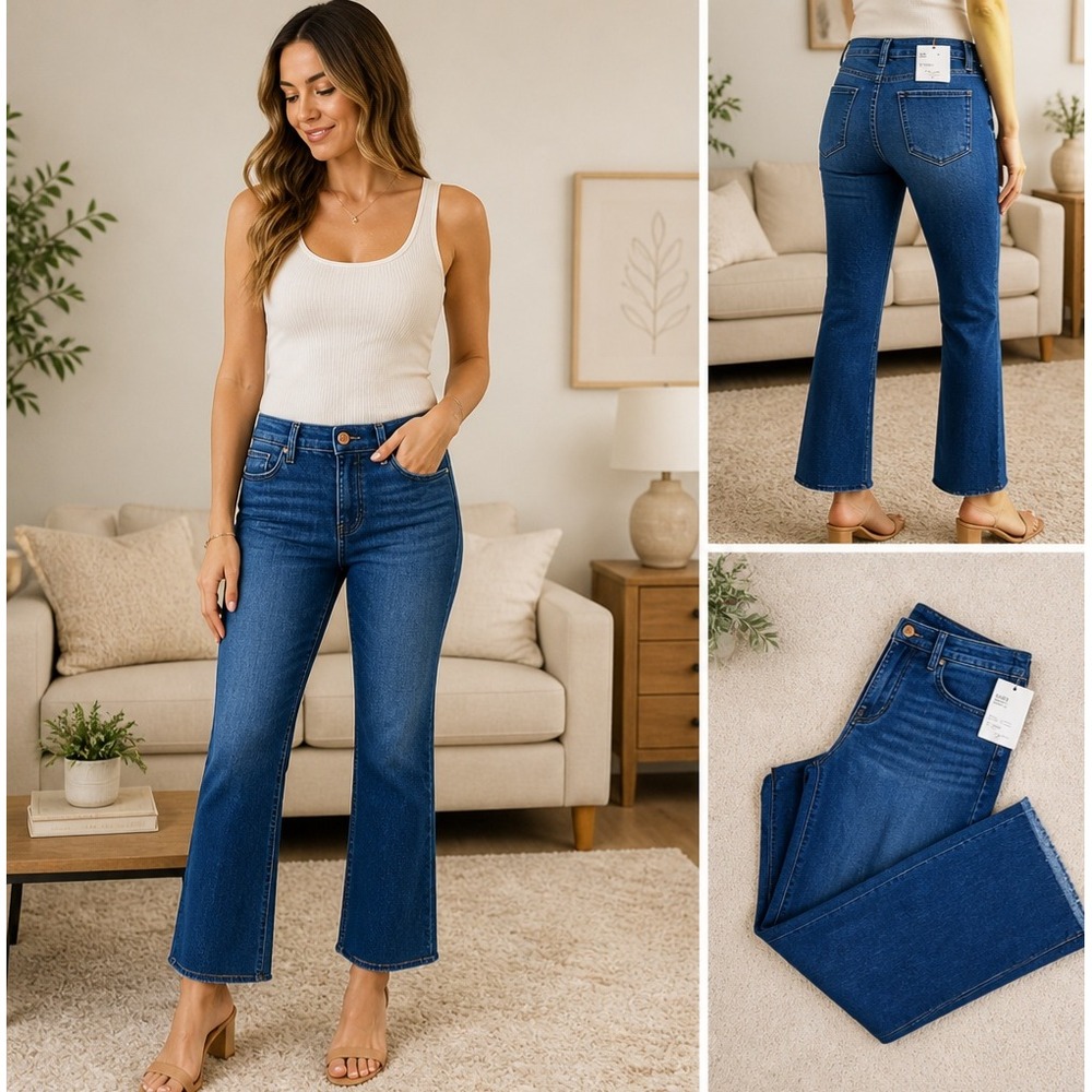 New Vigoss Marley Mid Rise Crop Boot Jeans Women 32 Blue Raw Hem Vintage Style